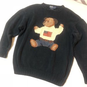 Rare Polo Ralph Lauren flag sit down bear sweater